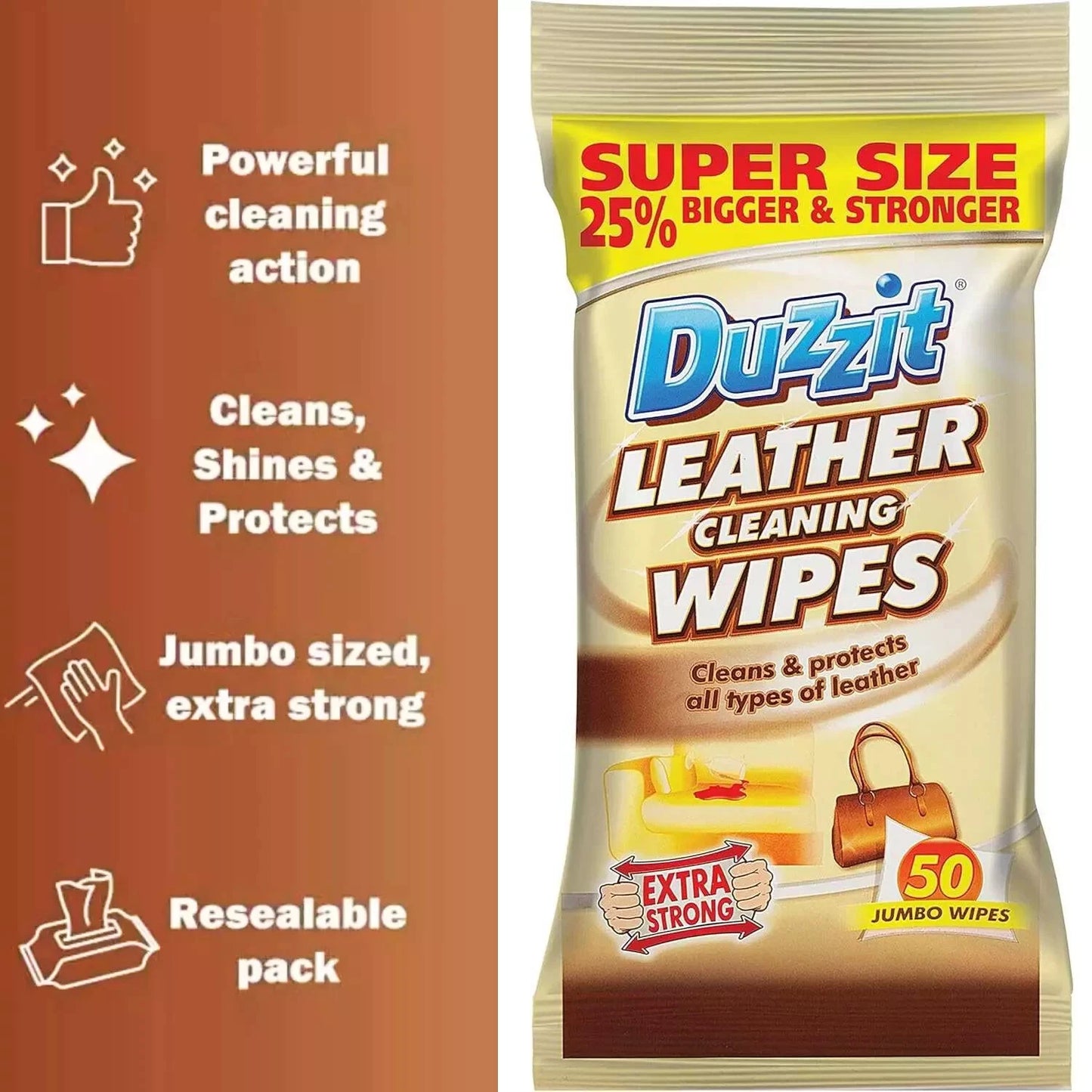 Duzzit Leather Cleaning Wipes Clean & Protect 50 Wipes , 6 Pack