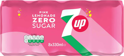 7UP Zero Pink Lemonade 330ml Can (Pack of 8)