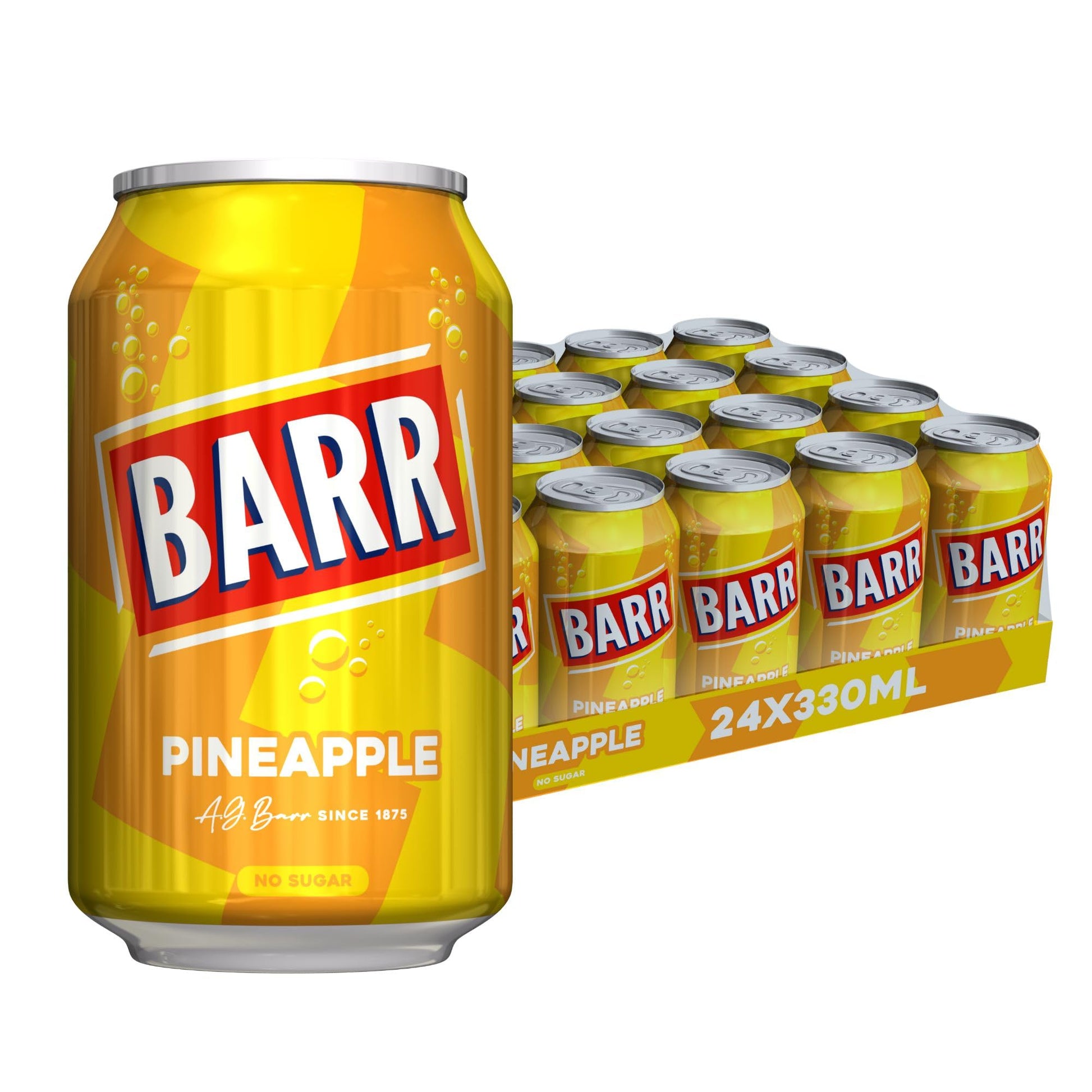 BARR 24 Pack American Cream Soda, Zero No Sugar Sparkling Soft Drink with a Creamy Taste of American Cream Soda Fizzy Pop, 24 x 330ml Cans