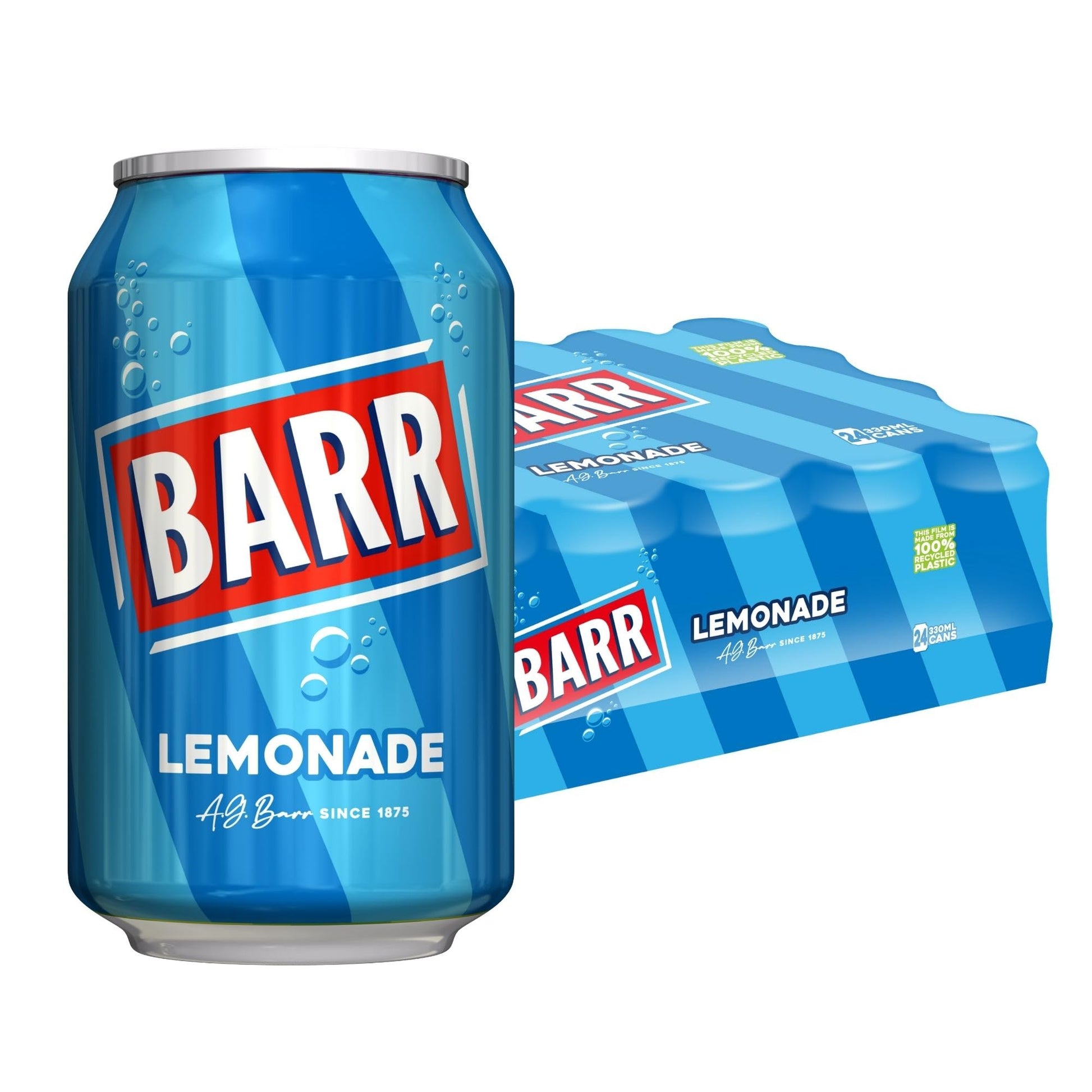 BARR 24 Pack American Cream Soda, Zero No Sugar Sparkling Soft Drink with a Creamy Taste of American Cream Soda Fizzy Pop, 24 x 330ml Cans