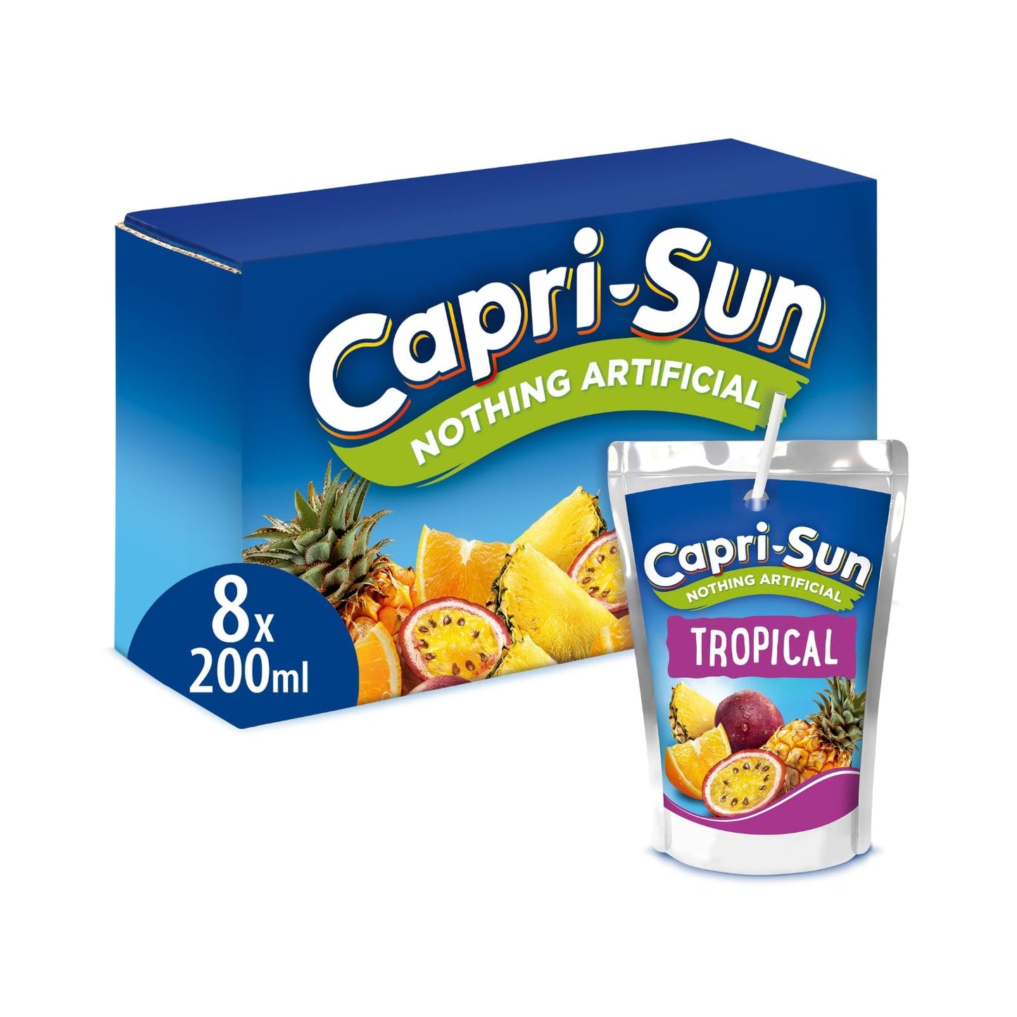 Capri-Sun Orange Kids' Juice Drink (8 x 200ml) Made with Real Fruit Juice - No Artificial Ingredients - Vegan, Gluten Free,packaging may vary