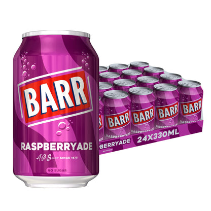 BARR 24 Pack American Cream Soda, Zero No Sugar Sparkling Soft Drink with a Creamy Taste of American Cream Soda Fizzy Pop, 24 x 330ml Cans