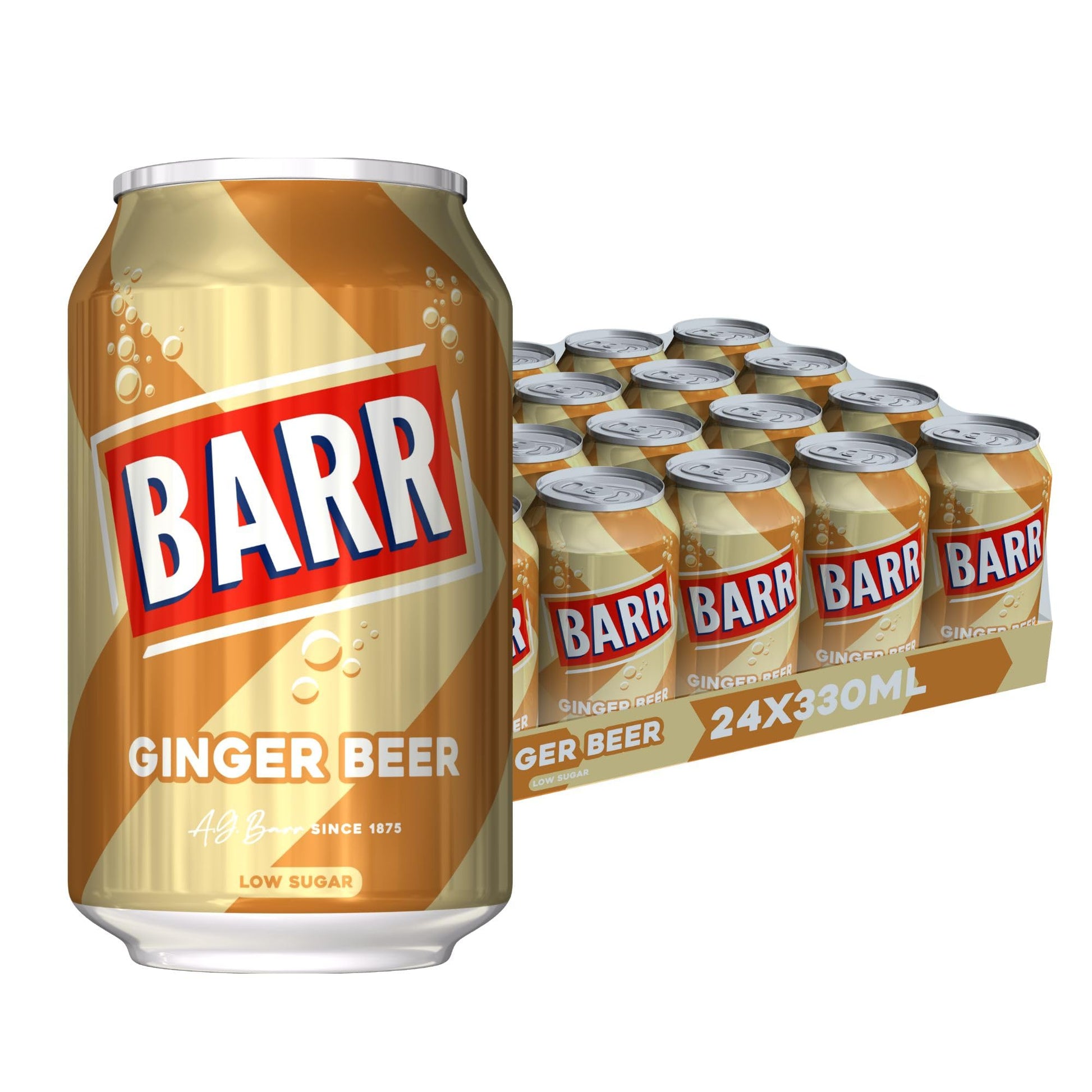 BARR 24 Pack American Cream Soda, Zero No Sugar Sparkling Soft Drink with a Creamy Taste of American Cream Soda Fizzy Pop, 24 x 330ml Cans