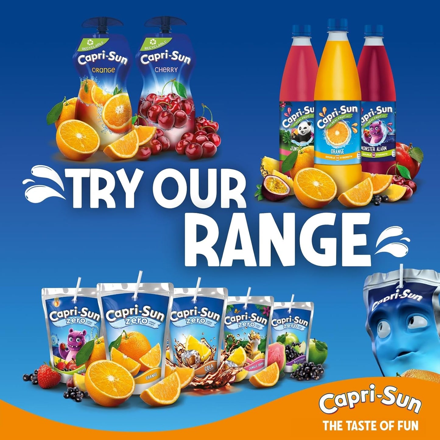 Capri-Sun Orange Kids' Juice Drink (8 x 200ml) Made with Real Fruit Juice - No Artificial Ingredients - Vegan, Gluten Free,packaging may vary
