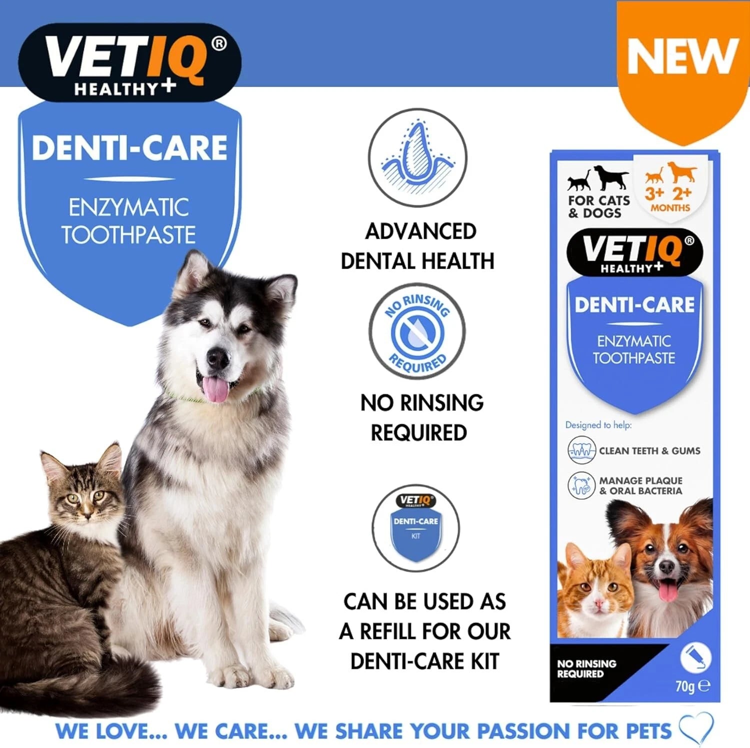 VETIQ | Denti-Care | Enzymatic Toothpaste for Dogs &amp; Cats | Plque Remover | 70g